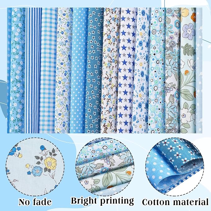 HunnmingRe 20 Pcs 10''x10'' Blue Flower Quilting Fabric Square Spring Floral - Image 3