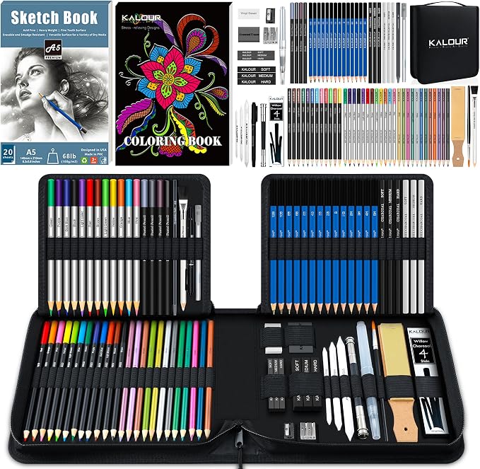 KALOUR 82 Pack Drawing Sketching Kit, Pro Art Supplies by KALOUR