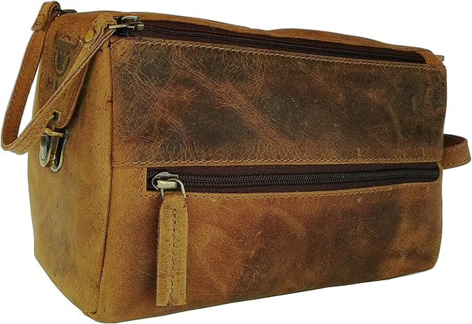 VC VINTAGE COUTURE Leather Toiletry Bag for Men Extra Large Leather Men's Toiletry Bag for Traveling Real Leather Dopp Kit for Men Leather Shaving Bag for Travel