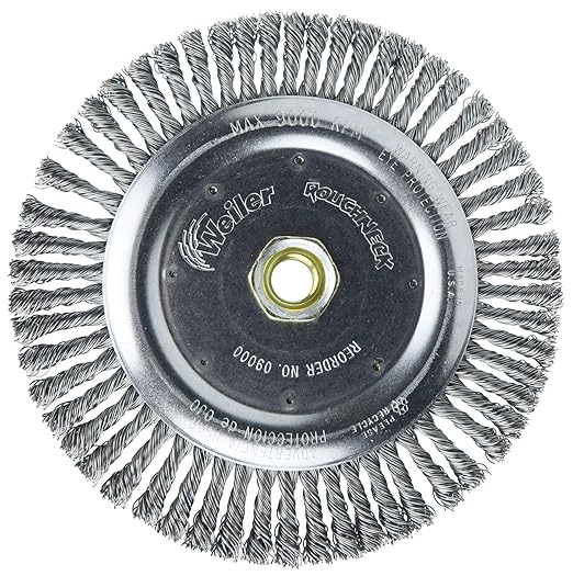 Weiler 09000 Roughneck 7" Root Pass Weld Cleaning Brush, .020" Steel Wire Fill, 5/8"-11 Unc Nut, Made in the USA, 56 Knots