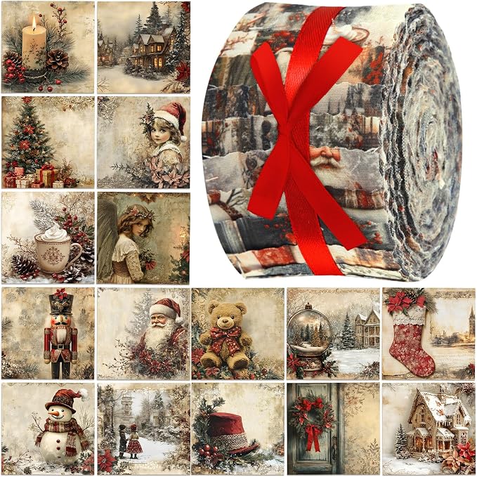 Hosuly 40 Pcs Vintage Christmas Fabric Jelly Santa Claus Snowman Nutcracker by Hosuly