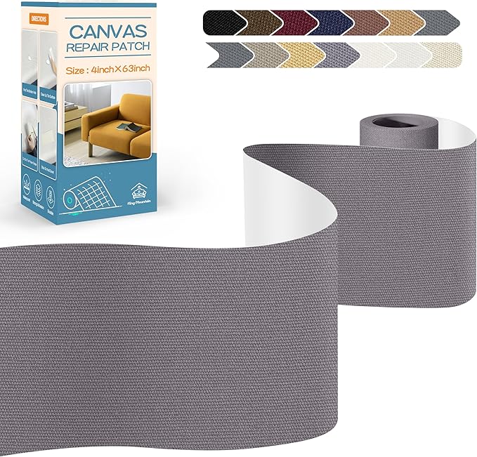 KING MOUNTAIN Canvas Repair Tape,Outdoor Gear Patch, 4×63 Inches,Waterproof,Self-Adhesive for Repairing Boat Covers,Sun Shades,Sofas,Tents,Lounge Chairs,Awnings (Grey)