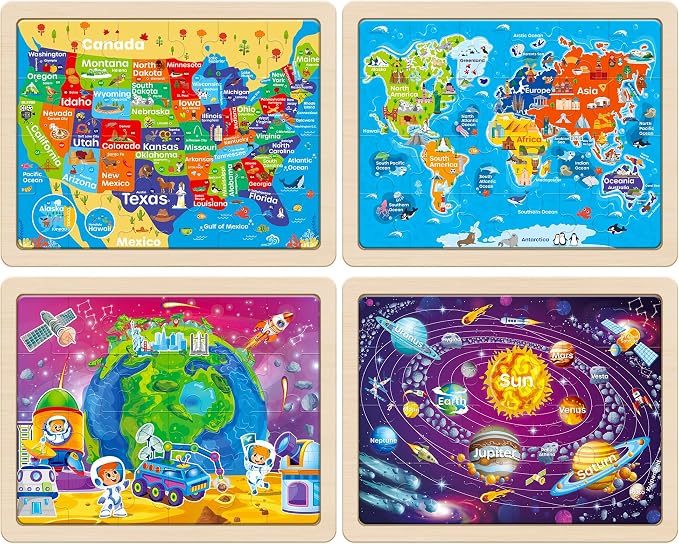SYNARRY Large US World Earth Solar System Wooden Puzzles - Image 2