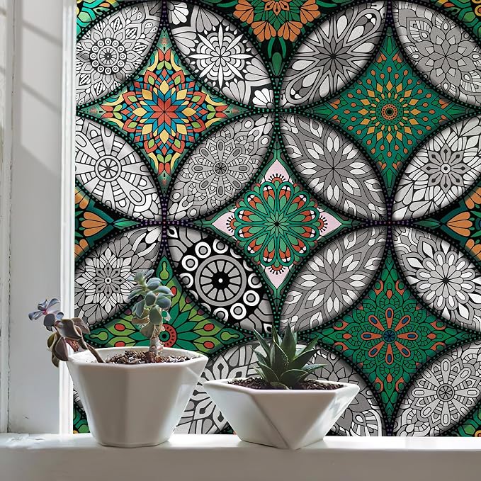 Green Window Privacy Film Frosted Glass Windows Cling Non-Adhesive Removable by wallpaper
