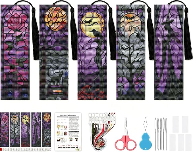 NEGEKFKX 5 Pcs Halloween Cross Stitch Bookmark Kit by NEGEKFKX