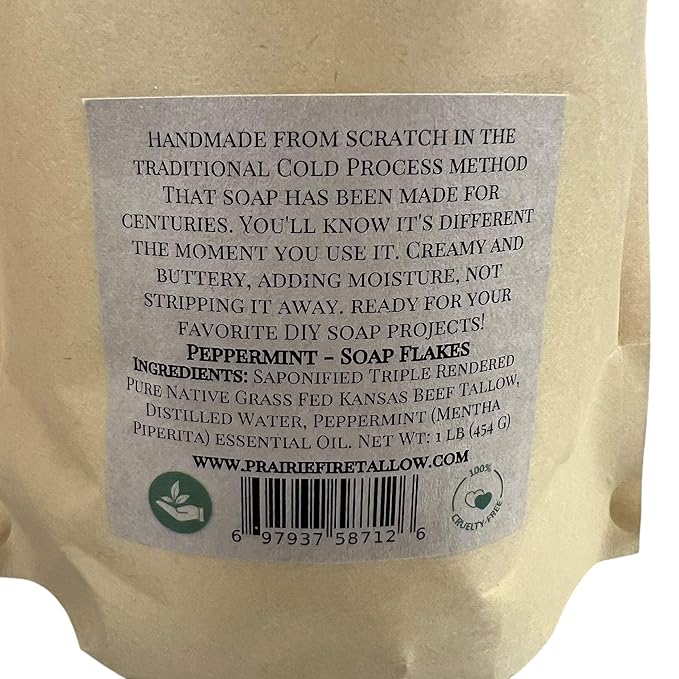 Pure Beef Tallow Soap Flakes - Made in USA - Grass Fed and Finished - Face, Body and Hair - Cleans, Moisturizes, Soothes, and Hydrates. Natural and Organic Frankincense