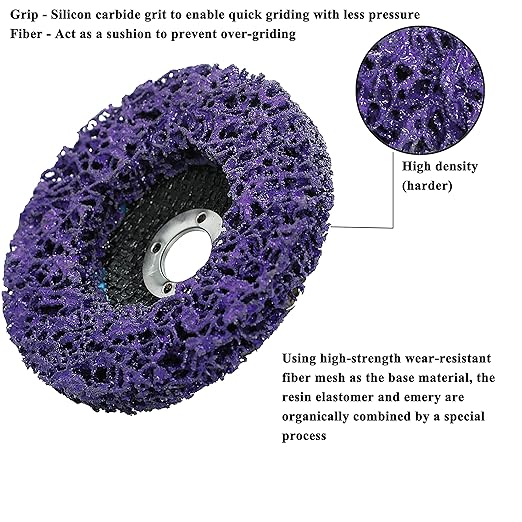 6 Pack 4-1/2" x7/8'' Strip Discs Rust Remover Wheel for Angle Grinders Clean and Remove Paint, Coating, Rust and Oxidation for Wood Metal Fiberglass Work Purple