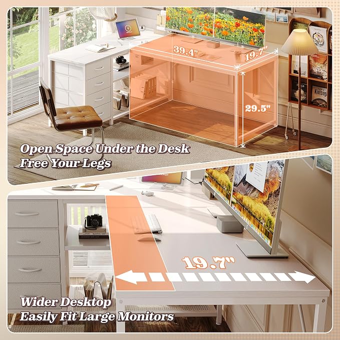 PRAISUN 53" L Shaped Desk with Power Outlets & USB-C Port, Reversible Computer - Image 7