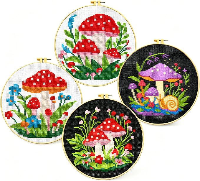 Zhenqing 4 Mushroom Cross Stitch Kit by ZhenqingHomeFlagship
