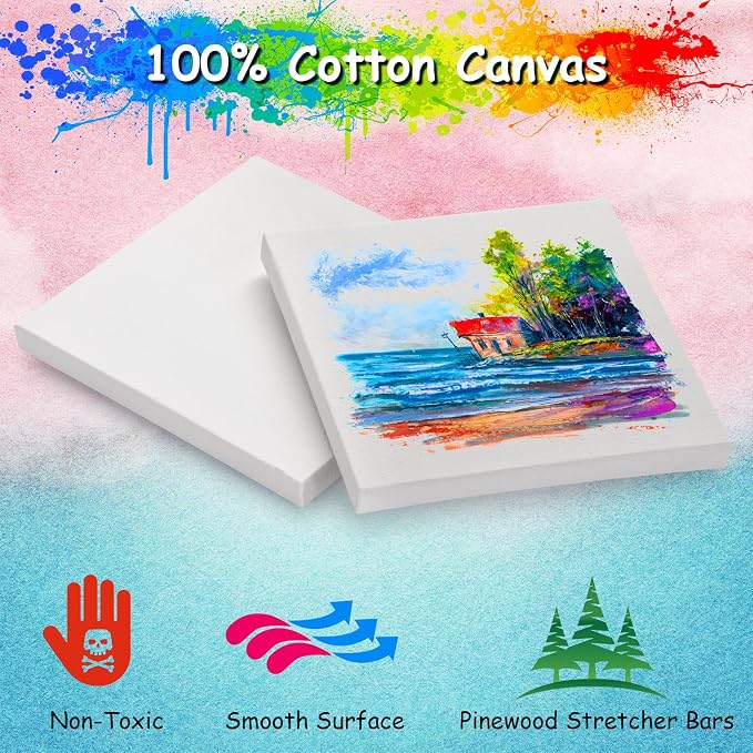 10PCS Mini Canvases for Painting – 5 x 5 in Bulk Small Square Stretched Canvases - Image 3