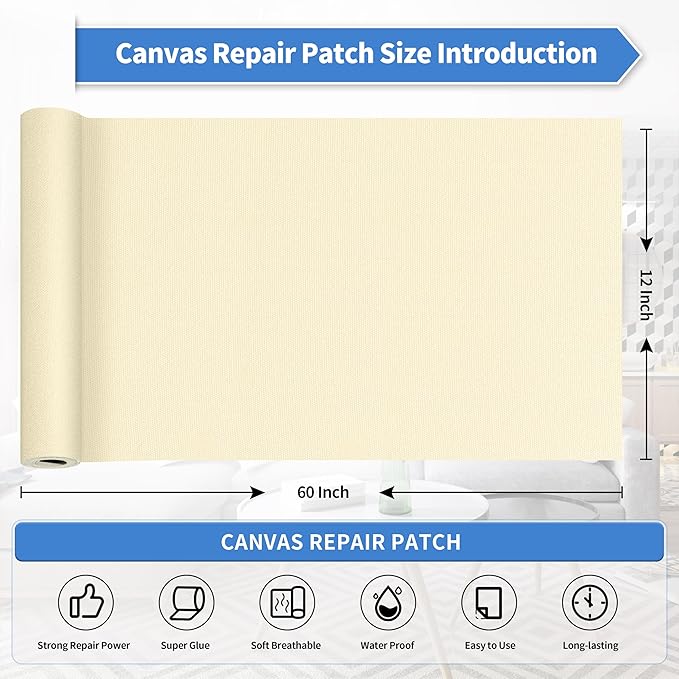 KING MOUNTAIN Canvas Repair Tape,Outdoor Gear Patch, 12×60 Inches,Waterproof,Self-Adhesive for Repairing Boat Covers,Sun Shades,Sofas,Tents,Lounge Chairs,Awnings (Beige1.0)