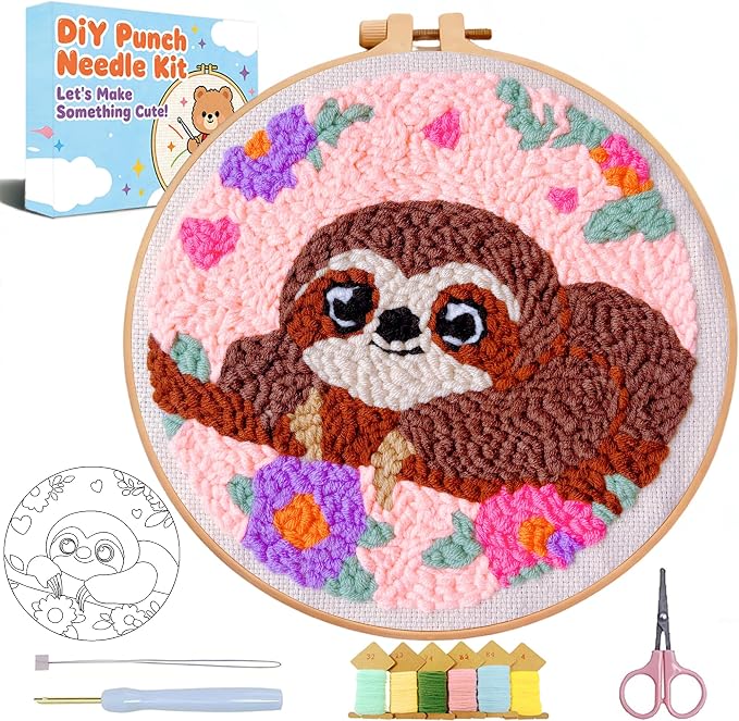 Punch Needle Kit for Beginners Adults, Sloth Punch Needle Kits DIY Crafts for by VIGEGU