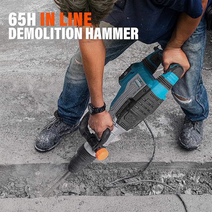 Berserker 1700W 25-Pound SDS-Max Demolition Jack Hammer, 1-9/16" 14-Amp Corded Electric Heavy Duty Demo Chipping Hammer Concrete/Pavement Breaker with Carrying Case Flat Chisel Bull Point Chisel
