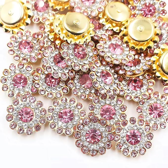 14mm 150pcs Light Pink Glass Gems Jewels, Sunflower Shape Sew on Rhinestones by Unknown