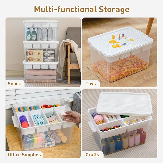 Citylife 32QT 4-Pack Clear Craft Storage Box Buildable Lid Removable Tray | - Image 8