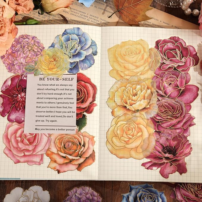 emmoolife Pressed Flower Stickers Set Large Dried Flowers Themed Resin Sticker - Image 6