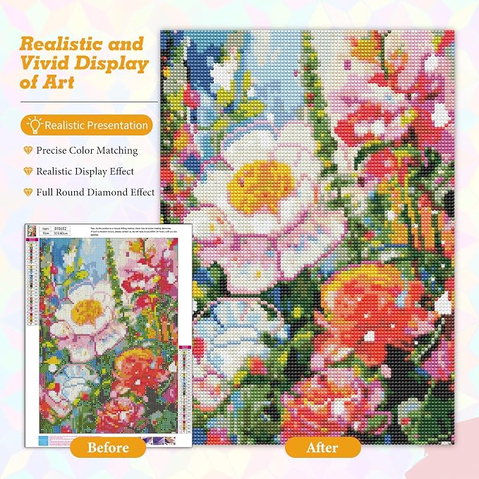 Flowers Diamond Art Kits for Adults Beginners 12x16 in, DIY Craft Gift | - Image 4