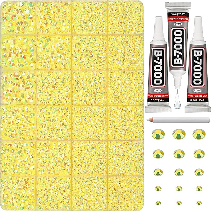 33000Pcs Yellow Rhinestones for Bedazzling, Mix Sizes 2, 6mm Flatback Gems by Worthofbest