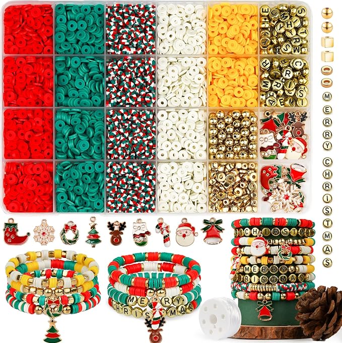 Gionlion Christmas Beads for Bracelets, Clay Beads Bracelat Making kit Golden by Gionlion
