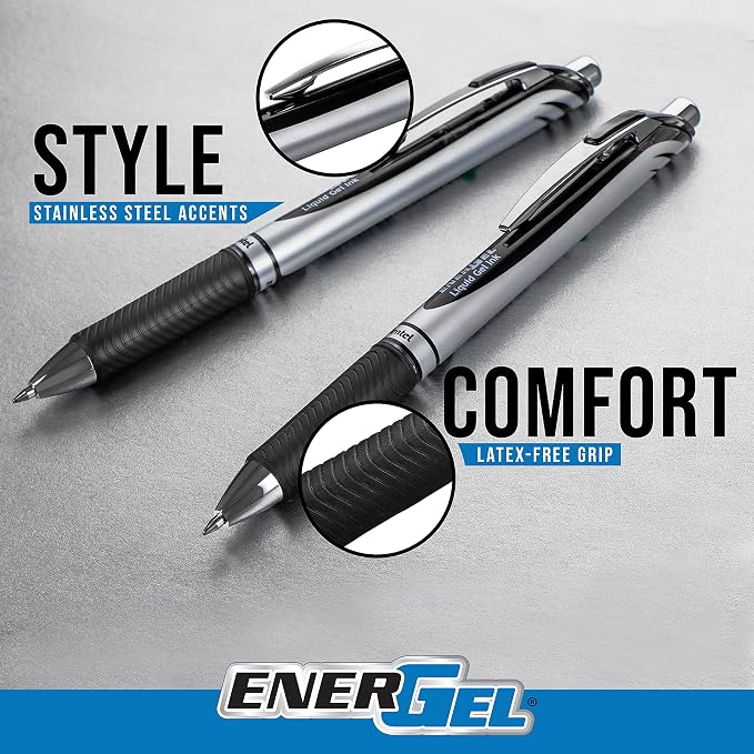 Pentel EnerGel RTX Liquid Gel Pen, Metal Tip, Box of 12 - Image 4