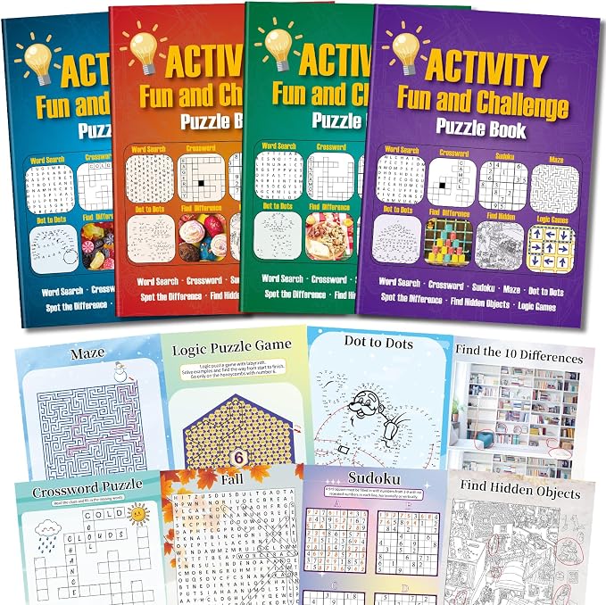 Elfew 4 Pack Activity Book for Adults, 150+ Brain Games, Puzzles Books for by Elfew