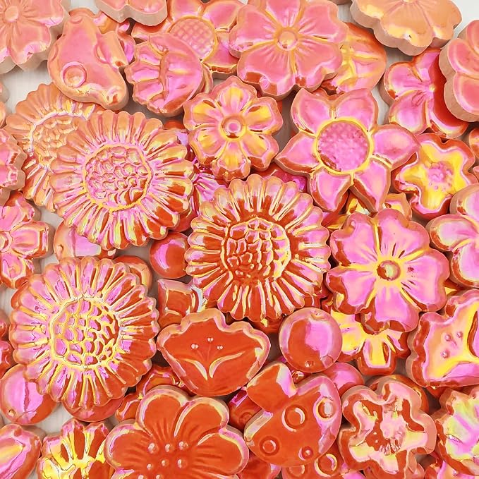 500g/1.1lb Ceramic Mosaic Tiles Mixed Shapes of Flowers, Mushrooms - Image 2