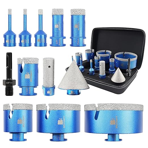 Diamond Core Drill Bit Set - 6/6/8/20/25/35/50/75/100mm Tile Hole Saw Kit for Porcelain Tile Ceramic Marble Granite 4/5”&2“Finger Chamfer Bit