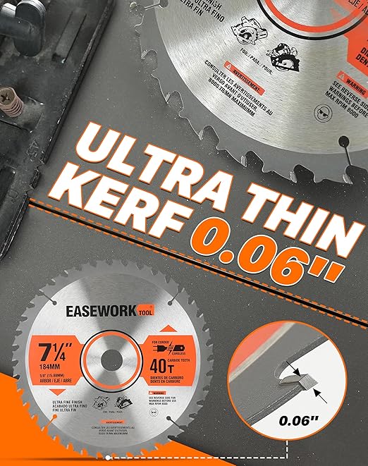 EASEWORK 7-1/4 Inch Circular Saw Blade, 40T, 5/8" Arbor, ATB Carbide Teeth, 3-Pack, Precise Crosscutting for Softwood&Hardwood, Fits DEWALT DCS570B, DCS577B, DWA171440, Diablo D0740A