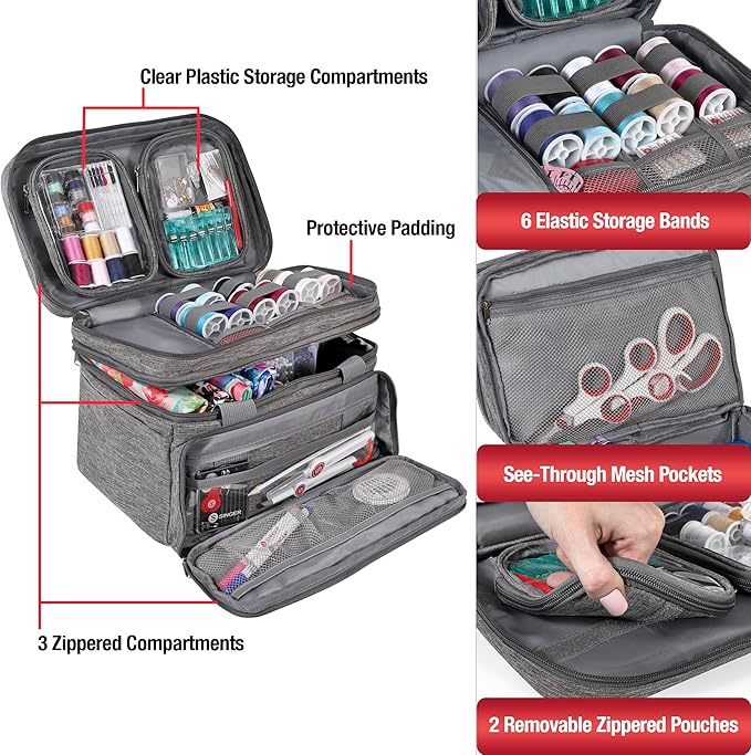 SINGER Sewing Accessories Organizer – Double Layer Portable Sewing Storage Bag - Image 4