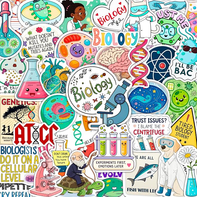 100Pcs Funny Biology Stickers for Students, for Water Bottle, Laptop by BulbaCraft