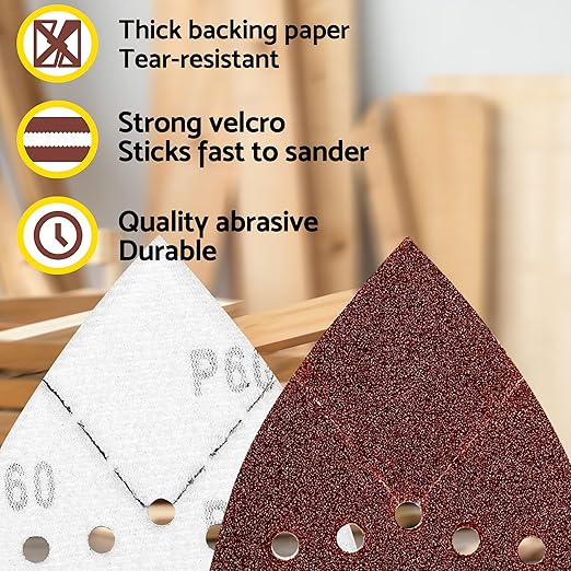 S&F STEAD & FAST Mouse Sander Sandpaper 60 Grit 25 Pack, Black and Decker Mouse Sander Pads, 12 Hole Hook and Loop Sanding Pads, Detail Palm Sand Paper Set with Tack Cloth
