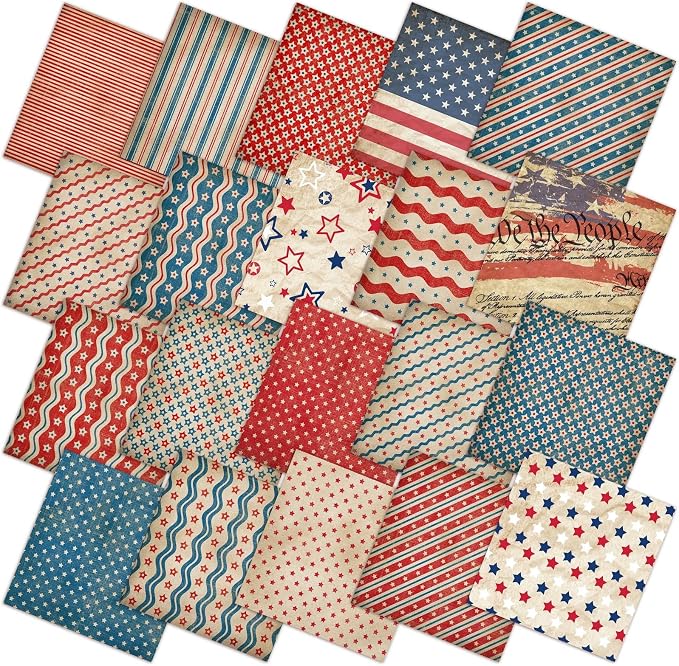 HunnmingRe 20 Pcs 10x10'' Patriotic Quilting Fabric Square 4th of July Precut by HunnmingRe