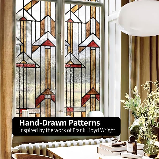 Faux Stained Glass Effect Window Privacy Film, Original Hand Drawn Static Cling - Image 4