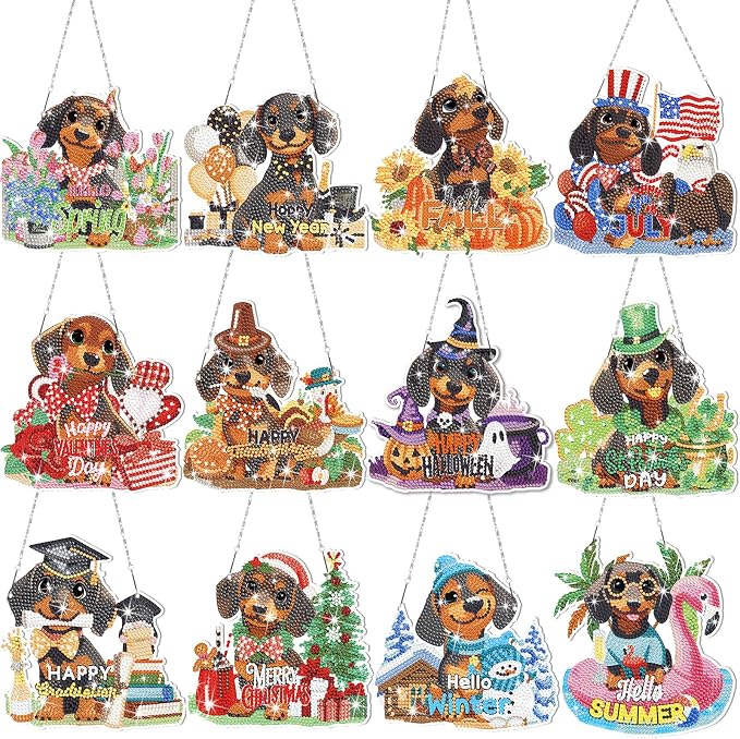 Cinnvoice 12 Pcs Summer Seasonal Diamond Art Hanging Ornament Kit by Cinnvoice