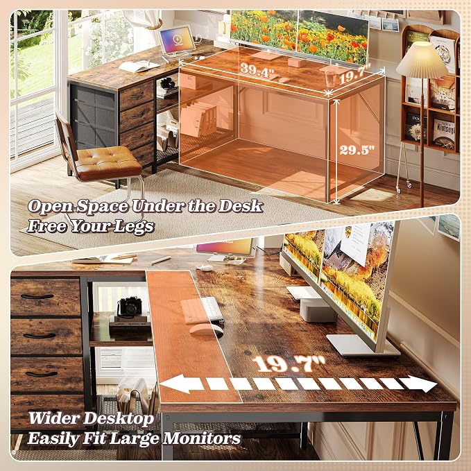 PRAISUN 53" L Shaped Desk with Power Outlets & USB-C Port, Reversible Computer - Image 6