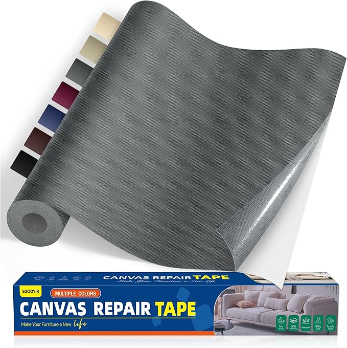 Self-Adhesive Canvas Repair Tape, 16" x 40" Waterproof Canvas Repair Patch, Fabric Patch Repairs Kit for Furniture, Tents, Sunbrellas, Boat Covers Awnings, Couches, Clothes, Bags Dark Gray