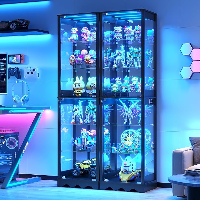 Dystler Display Cabinet with Glass Doors, 6 Tier RGB Lights Curio Cabinet | - Image 9