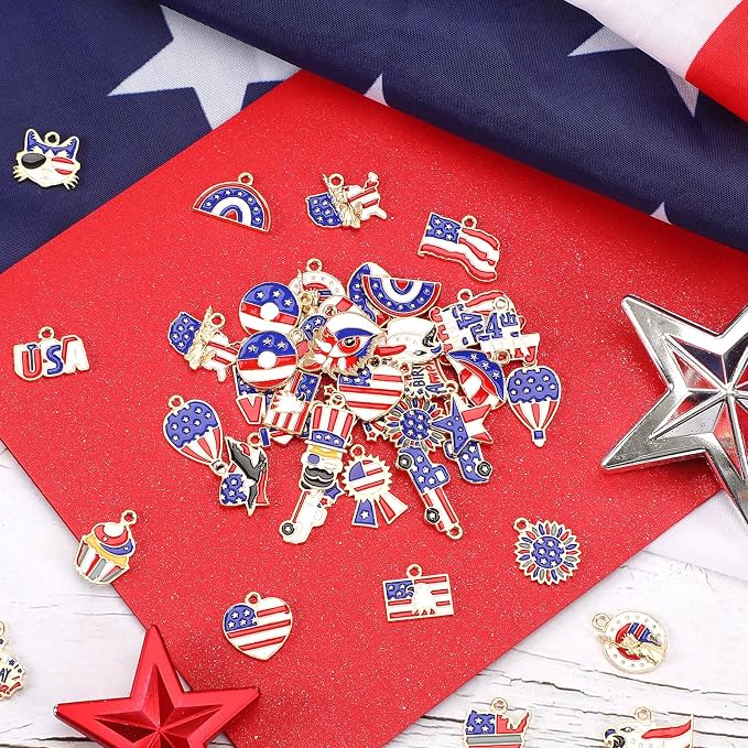 SANNIX 110Pcs Independence Day Charms, Patriotic Charms 4th of July Red White - Image 2
