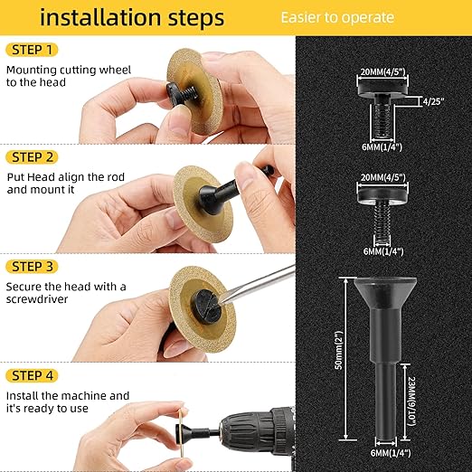 Diamond Cutting Wheel 2 Inch Die Grinder Cut Off Wheel for Metal & Stainless Steel, Nuts, Bolts, Screws, Gypsum, Ceramic, Glass, PVC Pipe, Rotary Tool Drill Cutter Attachment