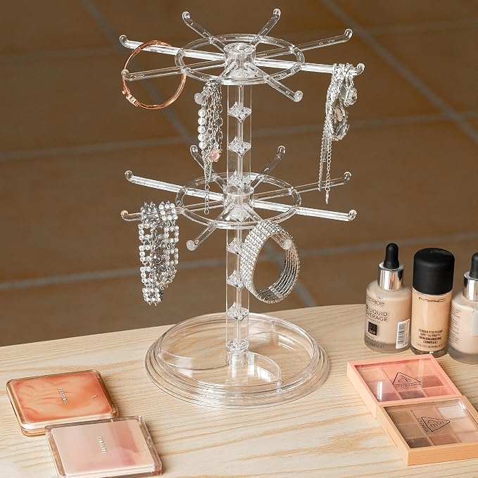 2 Tier Rotating Jewelry Display Stand, Necklace Holder, Jewelry Tree Stand - Image 4