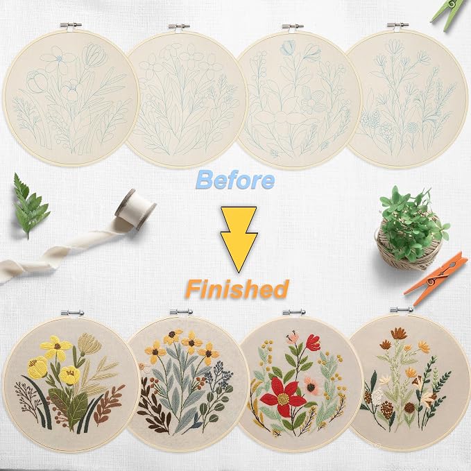 Bonroy 4 Sets Embroidery Set for Beginners, Art Craft, Easy Sewing, Includes - Image 3