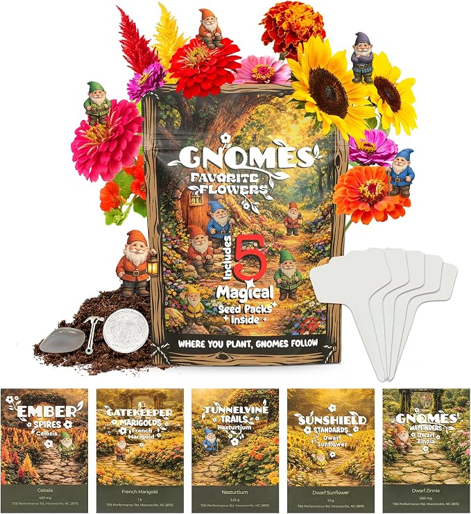Gnome Garden Seed Kit | 5 Flower Varieties by TactikoSurvival