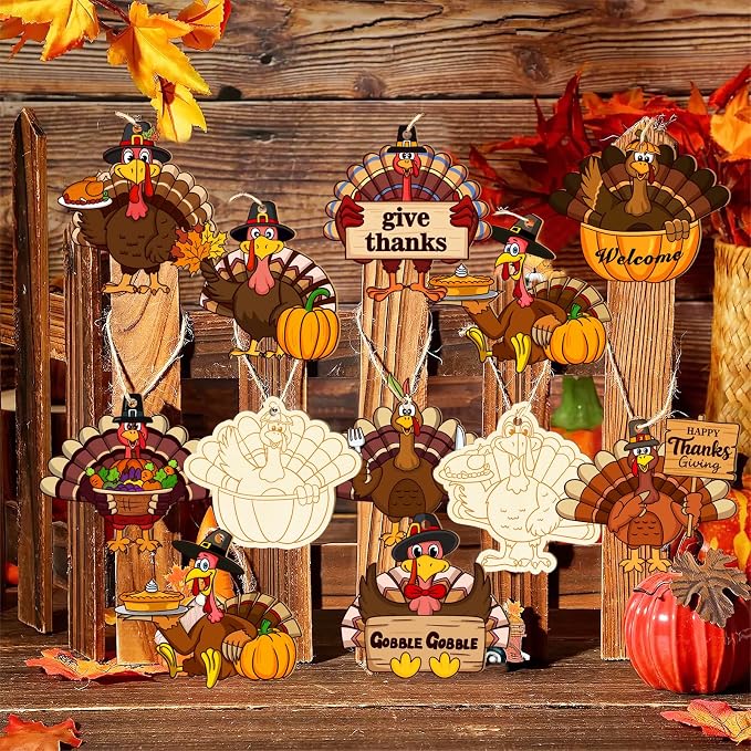 80PCS Wooden Thanksgiving Decoration Turkey Ornaments to Paint Thanksgiving - Image 6