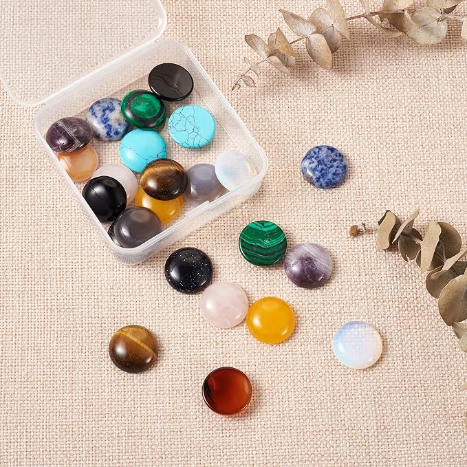 Beadthoven 24pcs 12 Styles Half Round Natural Gemstone Cabochons 20mm Assorted - Image 4
