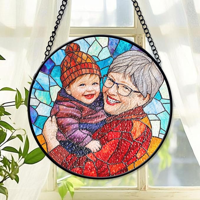 LOVELYPOD Custom Grandma and Grandkids Faux Stained Glass Sun Catcher, by LOVELYPOD