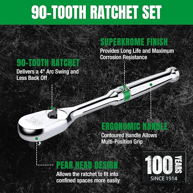 SK 3-Piece Ratchet Set, 1/4″, 3/8″, 1/2″ Drive Ratchet, Pear Head, 90-Tooth, Alloy Steel, with Contoured Handle