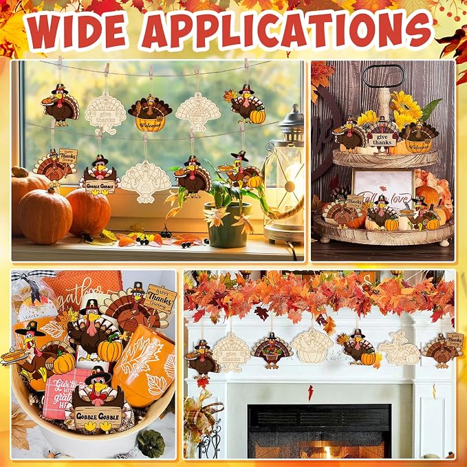80PCS Wooden Thanksgiving Decoration Turkey Ornaments to Paint Thanksgiving - Image 4