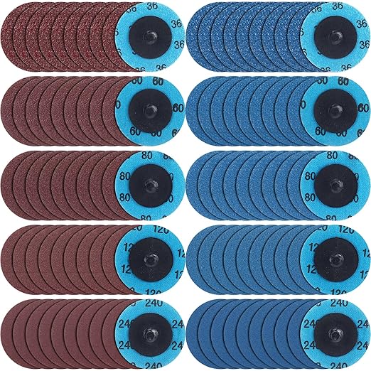Chumia 250 Pcs Mix Roll Lock Discs Set 36 60 80 120 240 Grit 2 Inch Sanding Discs Die Grinder Accessories Aluminum Oxide Surface Conditioning for Surface Prep Polish Burr Paint Removal (Red,Blue)
