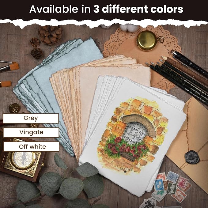 LEATHER VILLAGE Offwhite Deckled Edge Handmade Watercolor Paper 7.5x11.5 | 50 - Image 9