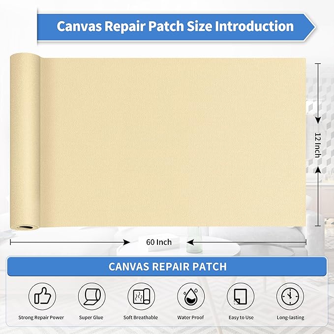 KING MOUNTAIN Canvas Repair Tape,Outdoor Gear Patch, 12×60 Inches,Waterproof,Self-Adhesive for Repairing Boat Covers,Sun Shades,Sofas,Tents,Lounge Chairs,Awnings (Beige)